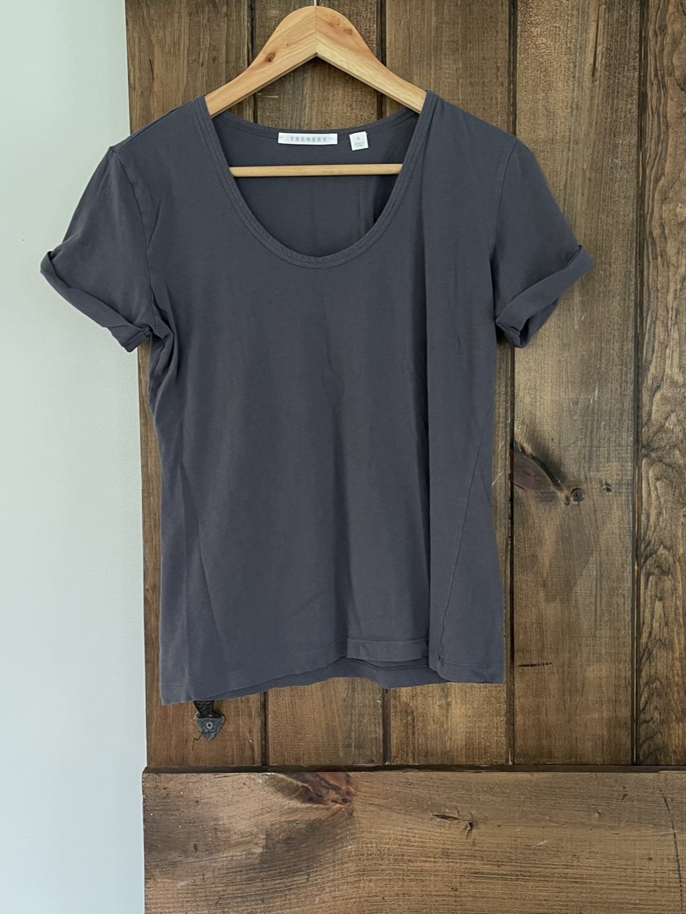 Trenery Dark Gray Scoop Neck Cuff Sleeve Short Sleeve Cotton Tee Small